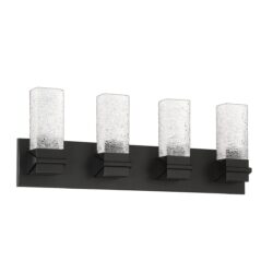 Kendall Lighting ICE 4-Light LED Black Vanity Light with Water Grain Glass for Modern Bathrooms