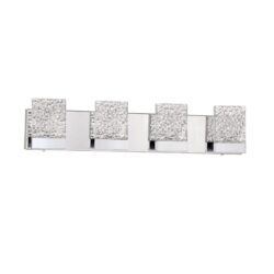 Kendall Lighting ASTRON 4-Light LED Chrome Vanity Light with Icelandic Rock Glass for Elegant Bathrooms