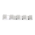 Kendall ASTRON 5-Light LED Chrome Vanity Light with Frosted Fossilized Ice Glass for Modern Bathrooms