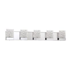 Kendall ASTRON 5-Light LED Chrome Vanity Light with Frosted Fossilized Ice Glass for Modern Bathrooms