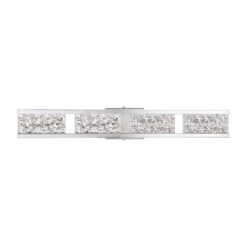 Kendall Lighting Callavio 4-Light LED Chrome Vanity Light with Fossilized Ice Glass for Elegant Bathrooms