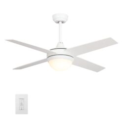Neva 52-inch Smart Ceiling Fan with wall control, Light Kit Included, Works with Google Assistant, Amazon Alexa, and Siri Shortcuts.